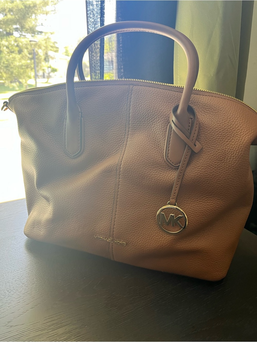 Michael Kors Tan Pebbled Leather Satchel with MK Charm